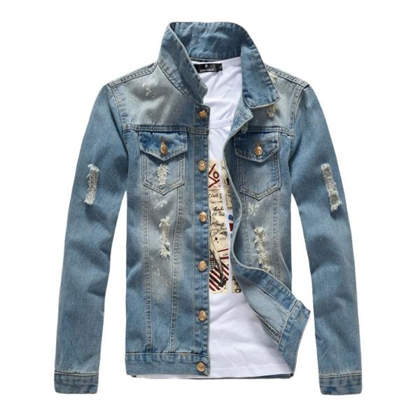 

men's jackets fashionable autumn jacket long sleeve hole denim light blue casual outerwear single breasted slim cardigan for women, Black;brown