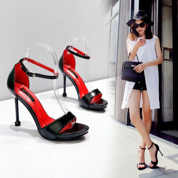 

female sandal espadrilles platform leather women's summer shoes high heels shallow mouth girls lacquered fashion stiletto sandals, Black