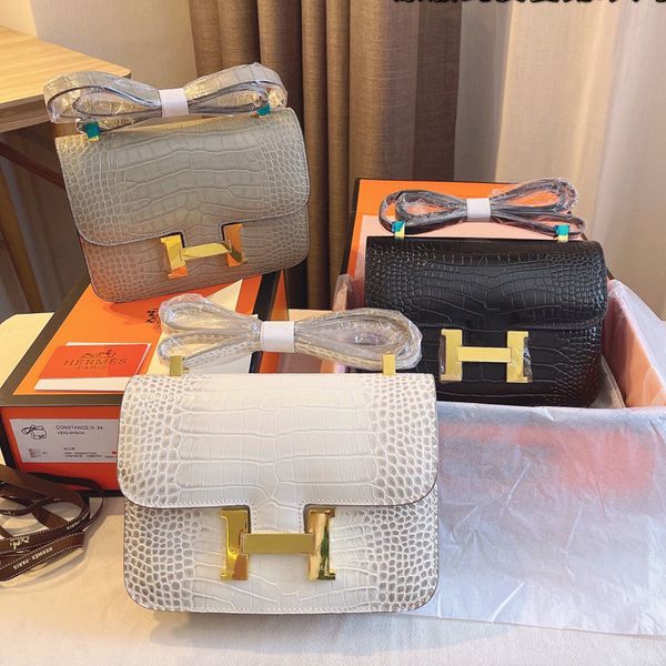 

luxurys designer handbags cowhide bags 2021 crocodile texture material fashionable women small ck kangkang stewardess h lock bean curd bb