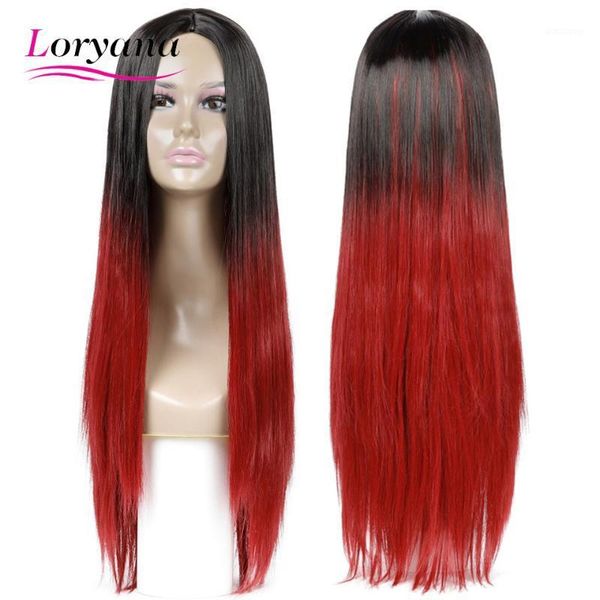 

loryana synthetic hair long straight wigs 26 inches black gradient wine red wig heat resistant cosplay or party for women1