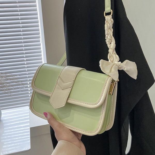 

shoulder bags bow scarves tote bag square 2021 summer high-quality pu leather women's designer handbag chain messenger