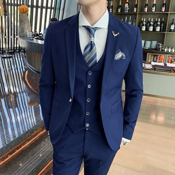 

men's suits & blazers ( jacket + vest pants ) 2021 fashion business solid color wedding dress terno male mariage slim formal social tux, White;black