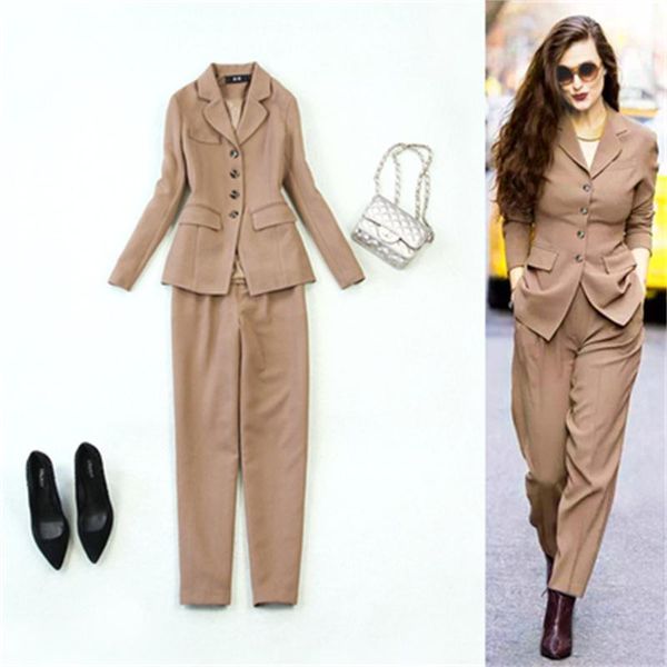 

fashion suit suits female plus size autumn winter khaki casual + harem pants two-piece women women's two piece, White