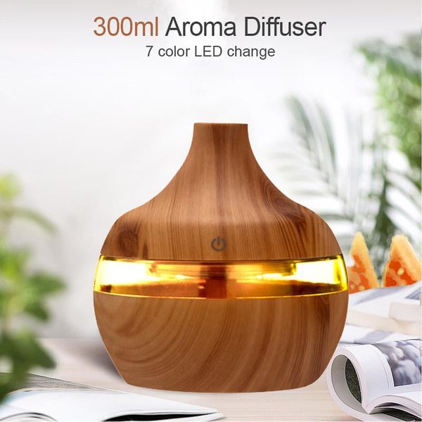 

fragrance lamps 300ml usb air humidifier electric aroma diffuser mist wood grain oil mini have 7 led light for car home office