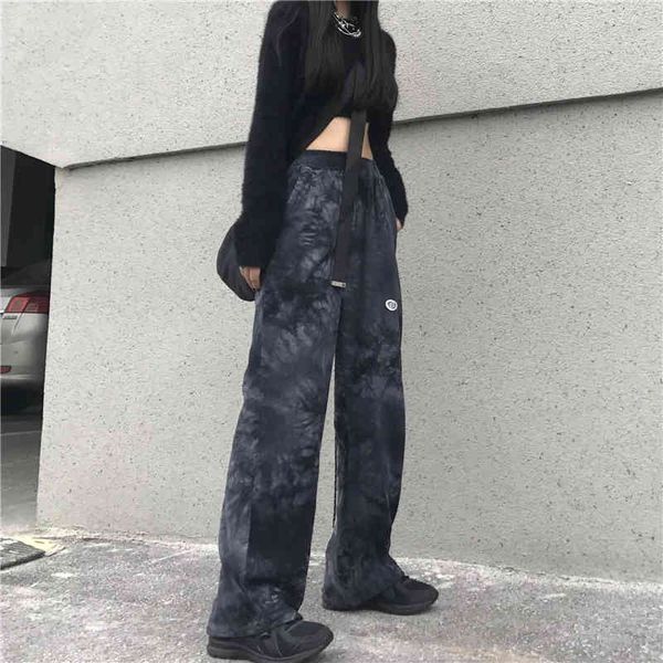 

capris autumn fashion harajuku tie dye loose student streetwear hip hop long legged women's high quality, Black;white