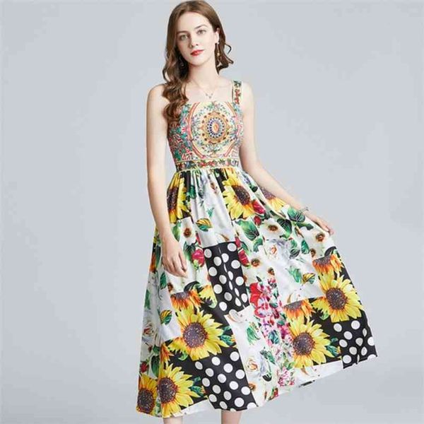 Runway Sexy Strapless Lady Midi Vestido Girassol Flor Print Mulheres Praia Férias Slim Partido Vestidos 210519