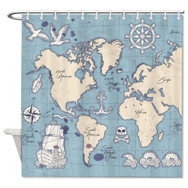 

vintage world ap hower curtain for teen boy teen girl bathroo bath decor, 60 x 72 inch