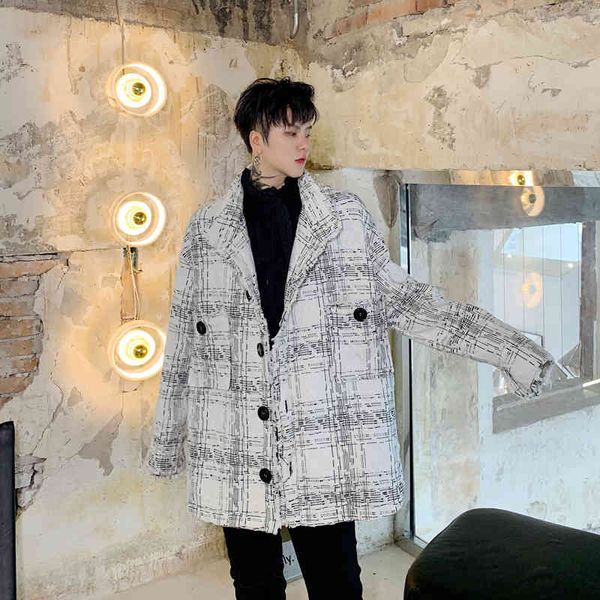 

men's jackets men vintage stand collar loose woolen weave casual plaid jacket male women streetwear hip hop fashion coat outerwear 7m11, Black;brown