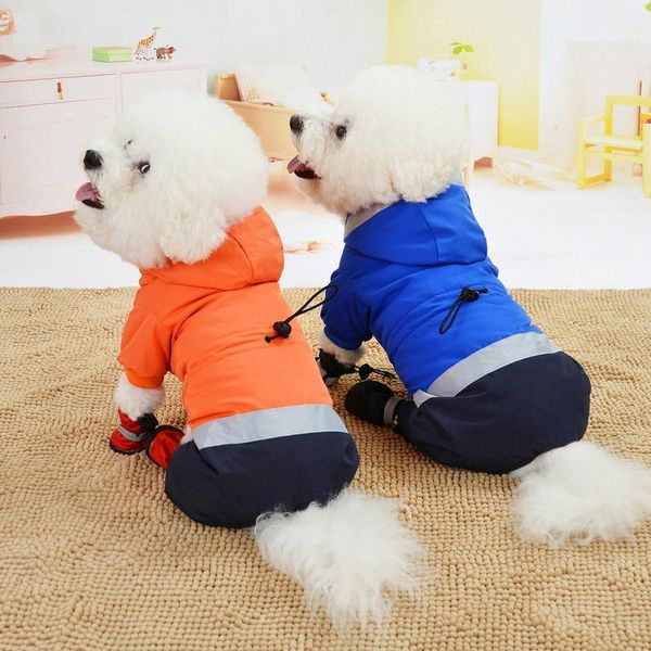 

dog apparel pet down jacket windproof cotton padded coat hooded 4 legged costume thickening jumpsuit for winter