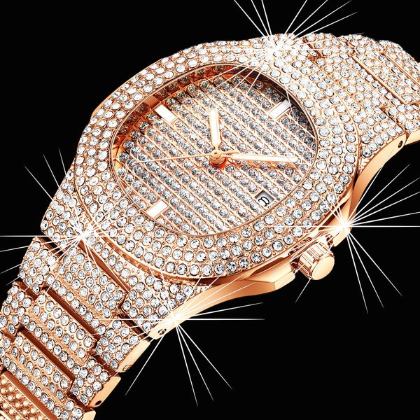

diamond for women luxury brand ladies gold square minimalist analog quartz movt unique female iced out watch, Slivery;brown