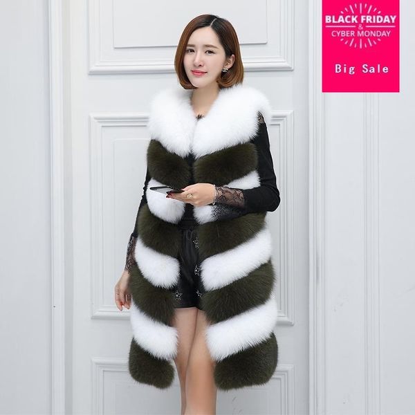 

women's fur & faux s-4xl plus size winter fashion brand fake jacket warm stitching hit color thicker coat wj1173, Black