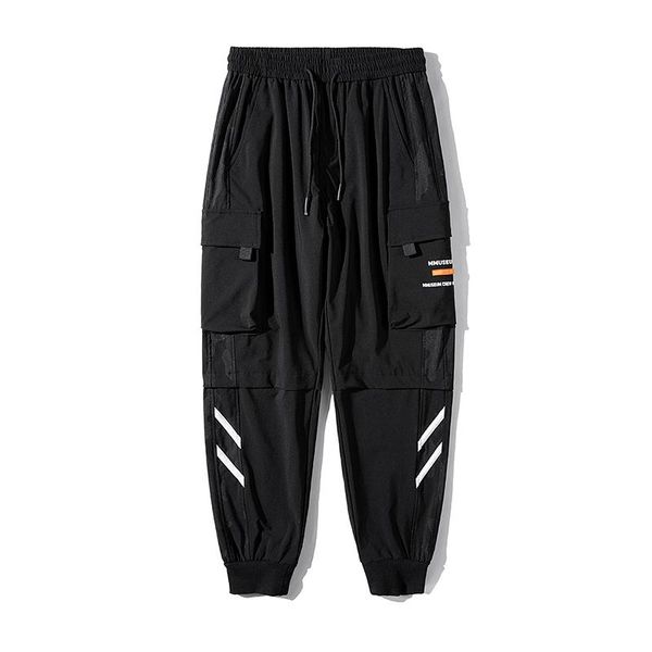 

men's pants 2021 mens cargo multi pocket harem male streetwear fashion casual jogging elastic waist trousers 5xl, Black