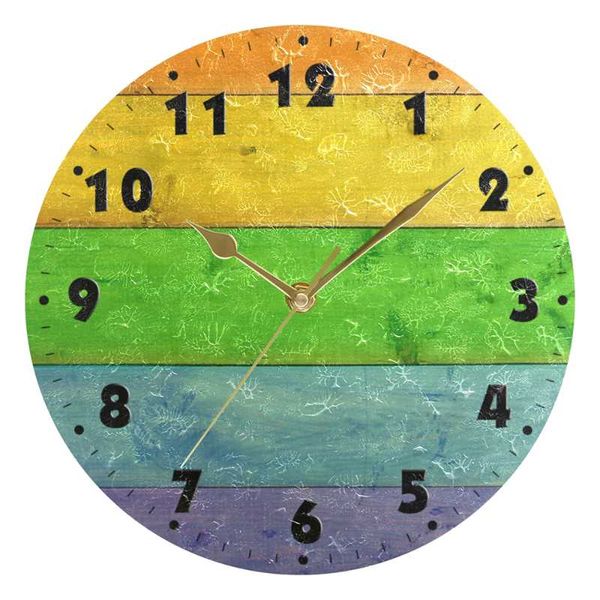 

colorful wood pattern 10 inch battery operated quartz analog quiet desk clock for home,office,school wall clocks