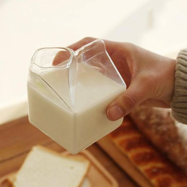 

350ml creative water bottles simple transparent milk box shape glass cups students drink bottle for juice coffee tea drinkware dinnerware se