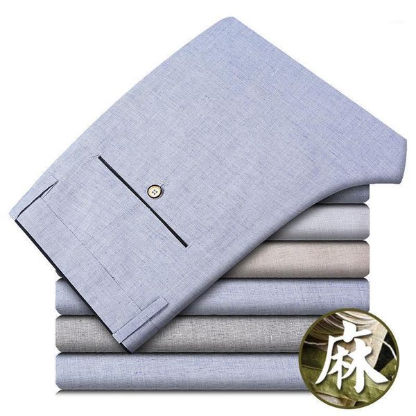 

men's pants summer linen casual thin business korean slim cotton, Black