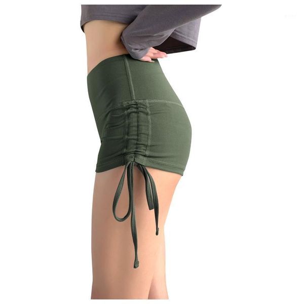 

women yoga shorts solid wrinkled high waist hip stretch drawnstring decorated sports skinny fitness a20 outfit
