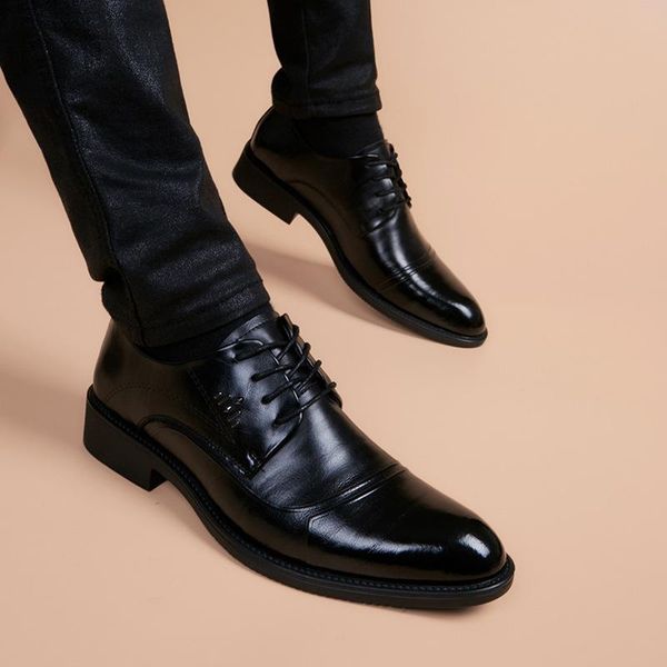 

dress shoes men's leather business soft british casual inner height 2021 autumn, Black
