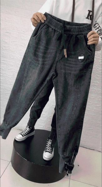 

women's jeans woman oversized denim 4xl casual harem pants ankle-tied zip sweatpants loose mom high waisted trousers, Blue