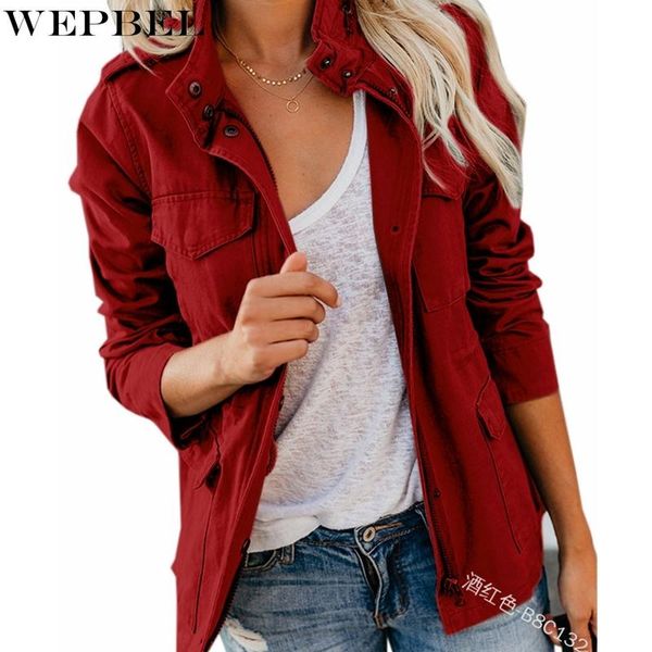 

women's jackets wepbel coat casual solid color loose zip spring autumn fashion long sleeve button turn-down collar pocket, Black;brown