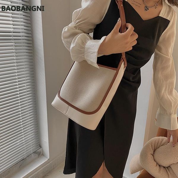

evening bags color contrast pu leather bucket crossbody for women designer shoulder handbags and purses
