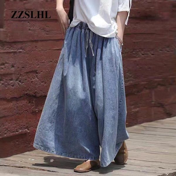 

plus the size of loose summer spring women's cotton jeans casual wide leg super high waist art 2021, Blue