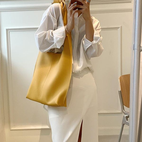 

evening bags handbag 2021 simple female shoulder bag yellow youth literary style bucket pu leather large capacity for daily shopper