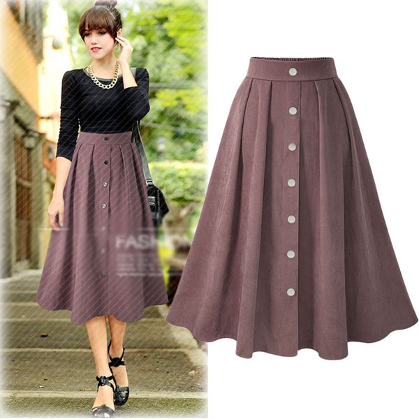 

women pleated skirts button high waist elastic mid skirt korean style female skirts fashion spring autumn winter bottom 210522, Black