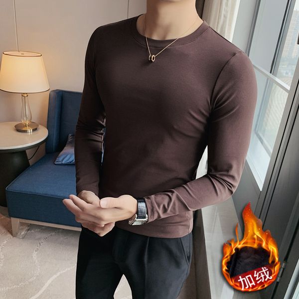 

men's hoodies & sweatshirts moda novo inverno manga longa grosso quente t-shirts para roupas masculinas simples gola redonda magro ajus, Black