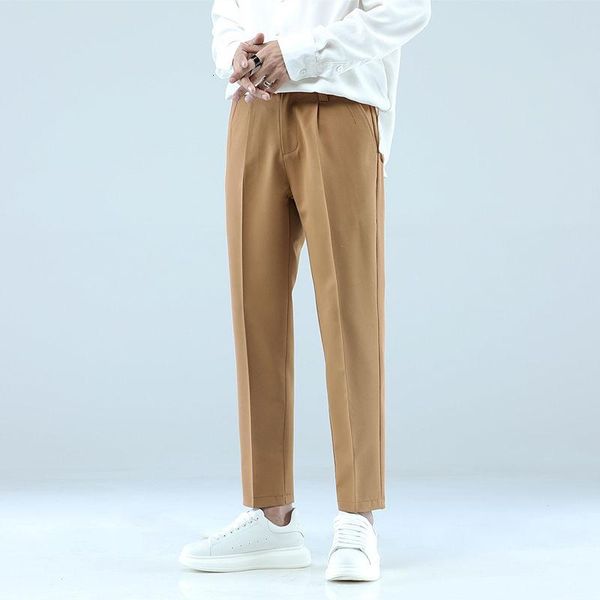 

high-quality solid color suit pants for men korean fashion slim formal social straight casual men's, Black