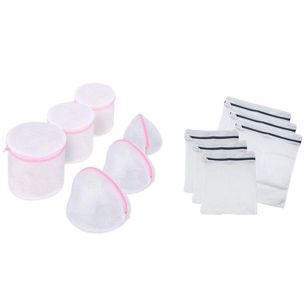 

small triple-cornered-shape x 3/cylinder 3 laundry net & 6x mesh bags with zipper closure-3 large medium