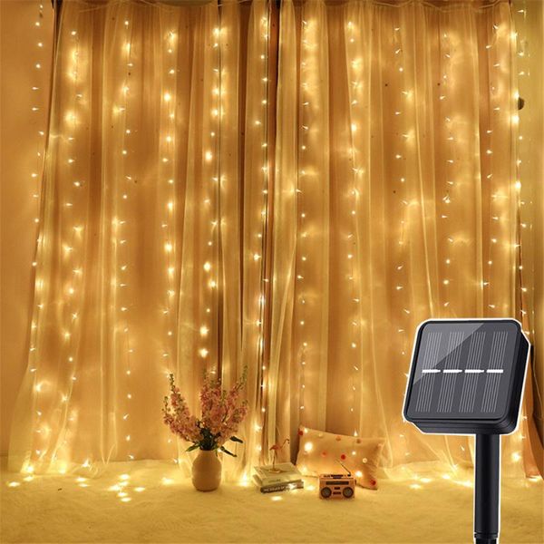 

solar curtain icicle lights 300 led 8 modes powered window string for wedding garden patio home party strings