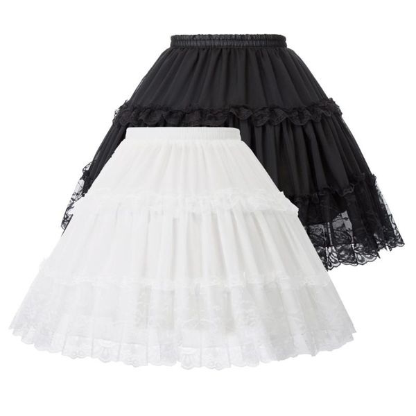 

skirts women's crinoline petticoat evening party underskirt vintage elastic waist 2-loop ball gown ruffles pleated swing skirt, Black