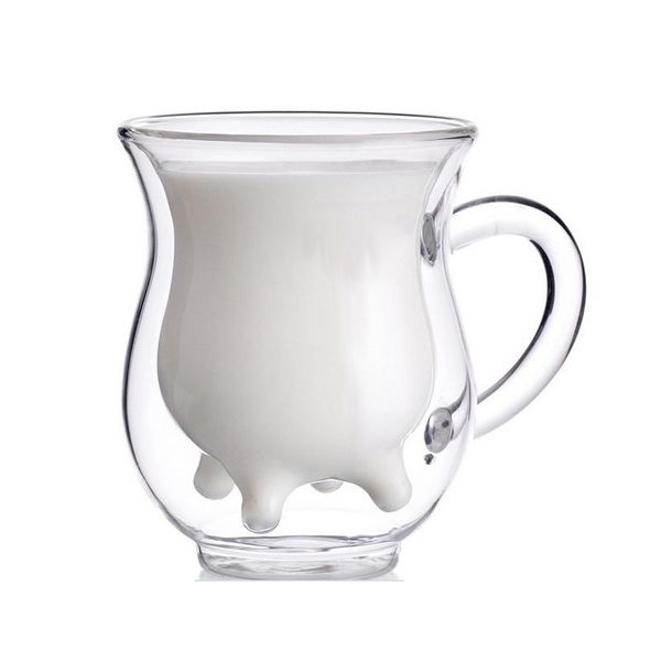 

glass milk cows cups 240 ml double heat-resistant drink wine glasses