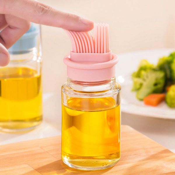 

1pcs portable silicone oil bottle with brush grill brushes pastry kitchen heat-resistant basting baking bbq tool tools & accessories