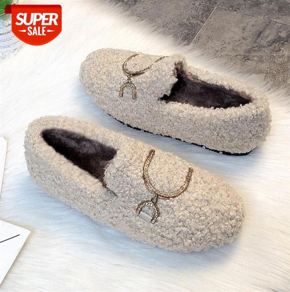 

women's warm non-slip cotton shoes plus velvet outer wear scoop thick-soled peas women lamb wool lazy single 43 #6y68