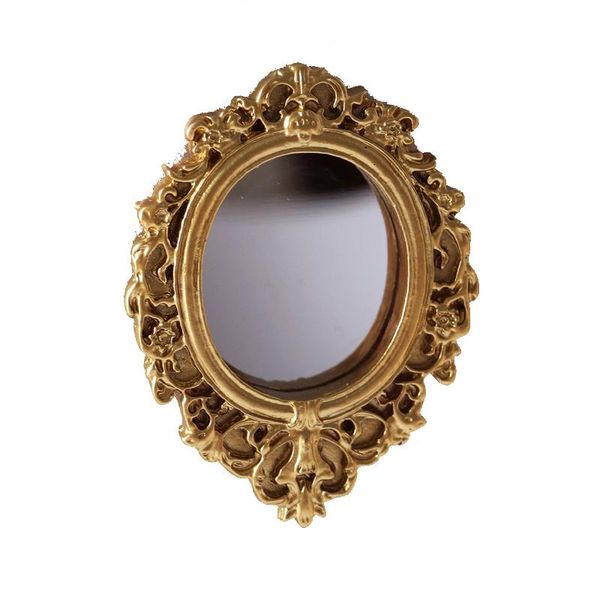Espelhos Home Mini Espelho Clássico Ouro e Prata Rodada Esculpida Acessórios Miniatura Vida Cena Modelo Decorativo