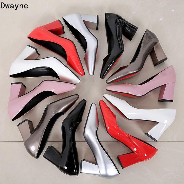 

dress shoes fashion thick with single ol professional womens pointed black work concise elegant patent leather high heels
