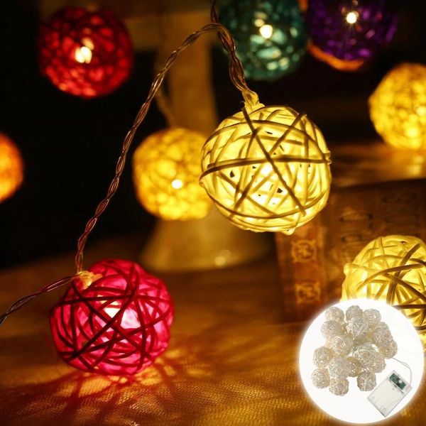 

strings 2.5m 20 led battery-powered christmas wreath rattan ball string lights for holiday terrace wedding decoration