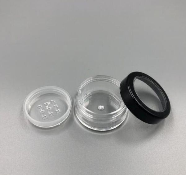 Parfümflasche, 5 g, tragbar, leer, durchsichtig, Make-up-Puderquaste, Behälter mit Sieb und schwarzem Schraubdeckel, loses Glas
