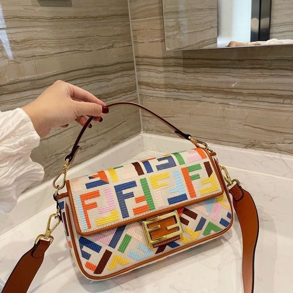 

women luxurys designers handbag simon women's color letter double f old flower retro middle french stick portable messenger bag