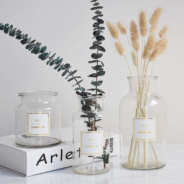 

vases nordic glass vase hydroponic plant gold stamping english stickers transparent deskornaments home decoration