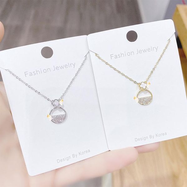 

chains korean style necklace women's full diamond clover clavicle chain fresh simple temperament student gift jewelry, Silver