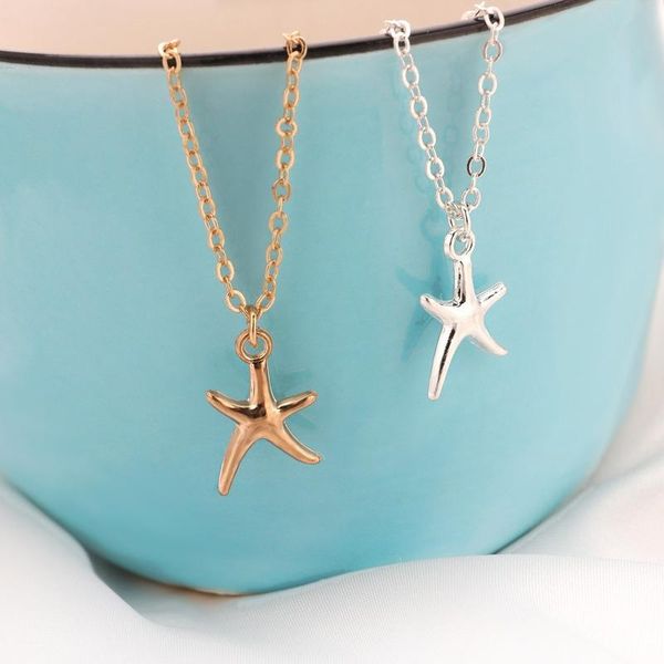 

chains necklace woman stars necklaces women starfish pendant ladies jewellery lady jewelry gold color trendy alloy collier, Silver