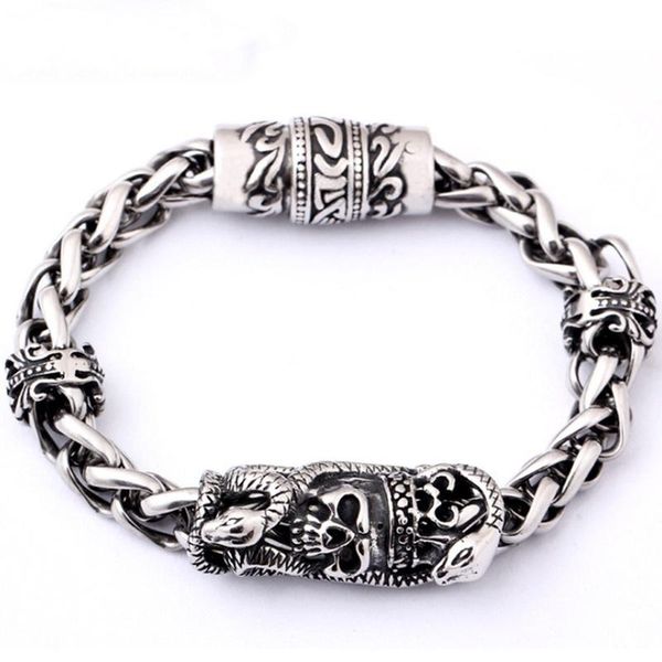 

link, chain mens bracelet stainless steel skull twist magnet clasp jewelry, Black