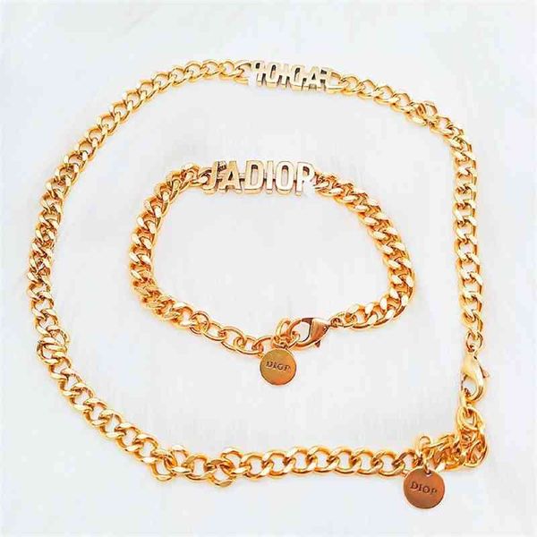 

designer jewelry 2021 letter clavicle chain necklace bracelet fashion brass material necklace bracelet female jqw8, Silver