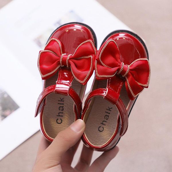 

flat shoes autumn children leather kids bowknot little princess single for wedding party dance performance girls, Black;grey