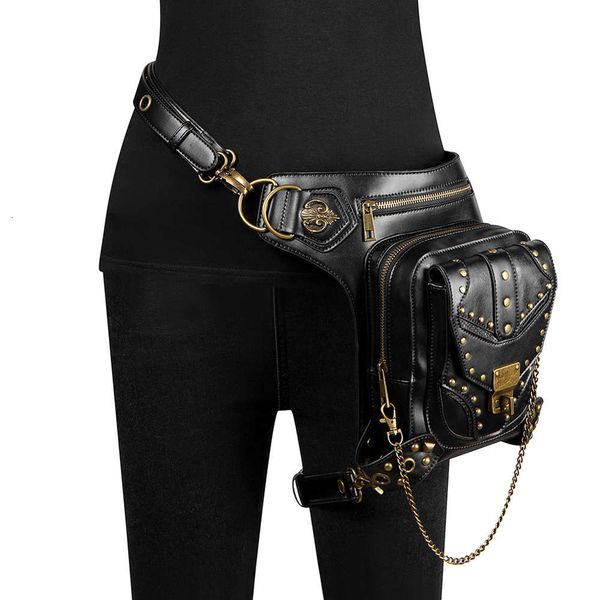 

black motorbike casual waist bag pu faux leather backpack retro moto tank bags motorcycle outdoor cycling bag fbg093bk