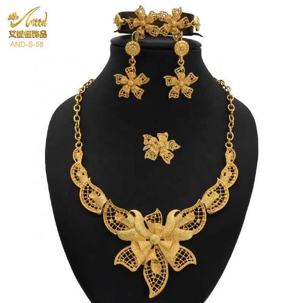 Aniid casamento jewlery sets flor jóias ouro nigeriano para mulher bandeiras indianas jóias etíopes colar de nupcial e brincos H1022