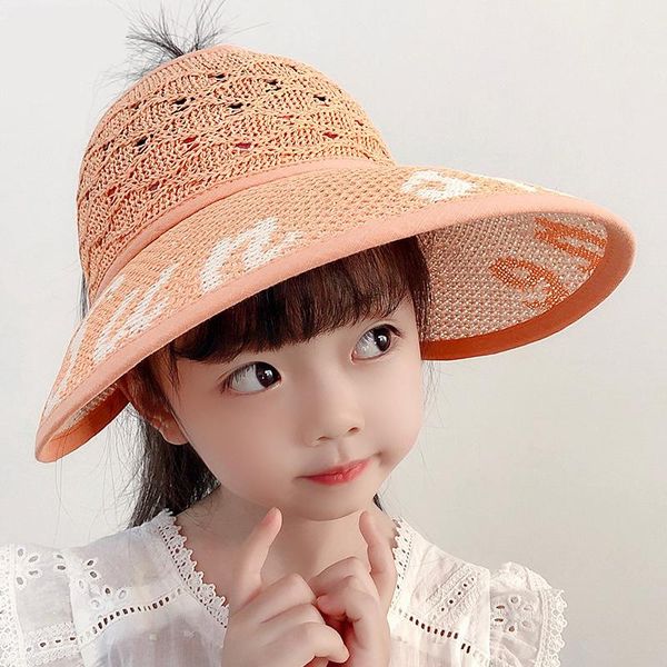 

caps & hats kids cute summer sunshade hat beach big straw girls breathable cap travel protection outdoor visor for children, Yellow