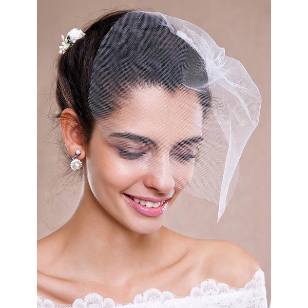 

bridal veils lan ting bride one-tier raw edge wedding veil blusher fingertip headpieces with 53 pearl tulle, Black